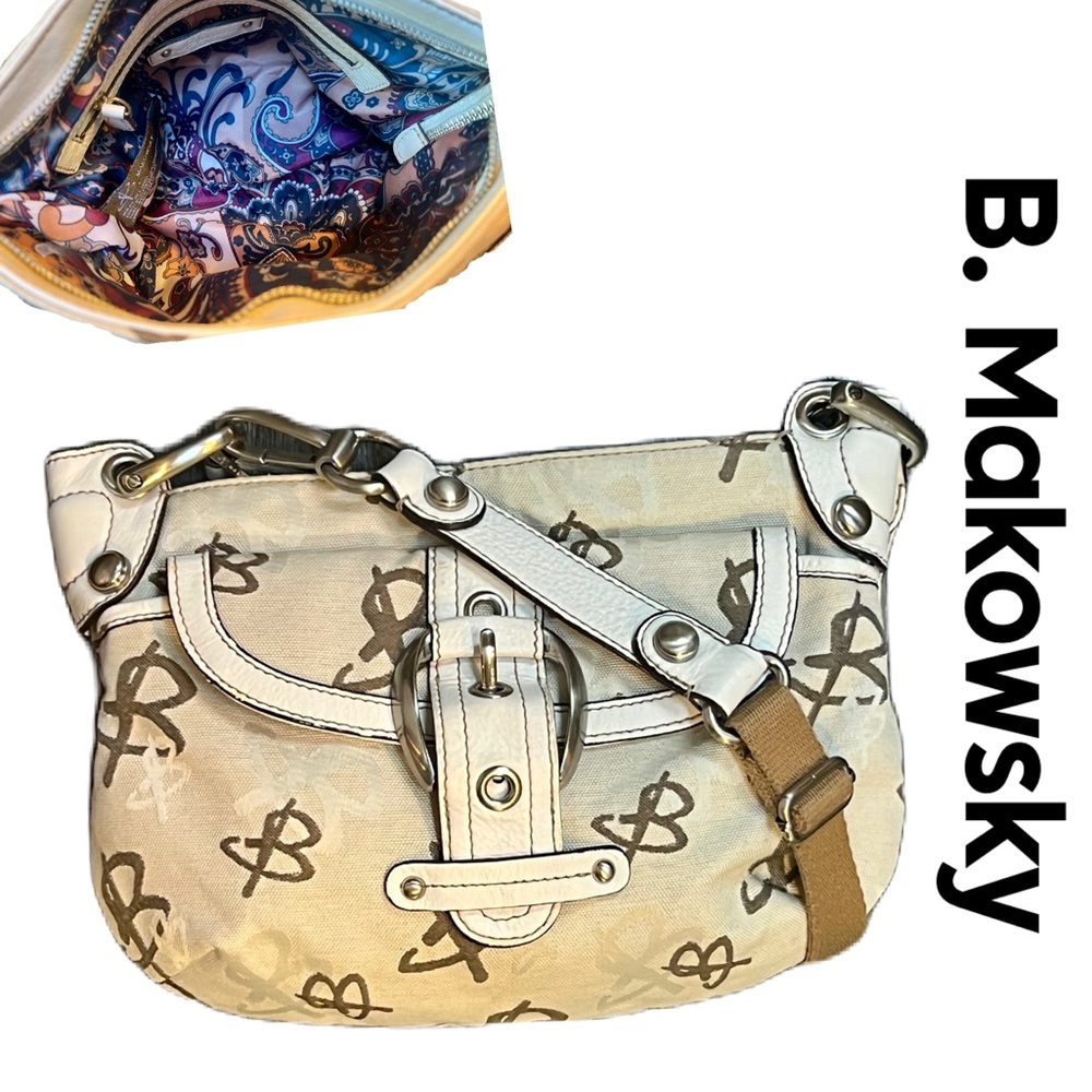 B. Makowsky Tan and Cream Crossbody Bag
